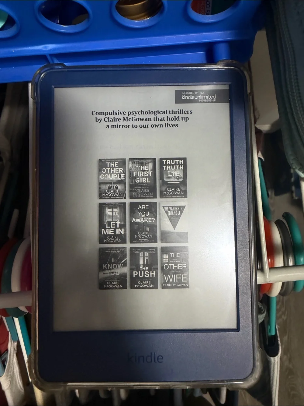 Amazon Kindle E-Reader in Blue with Black Screen Trim
